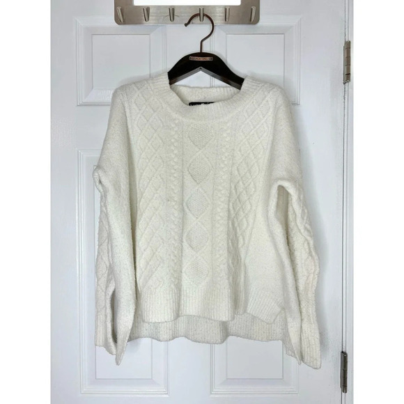 French connection white cotton and wool cable stitch sweater - Picture 1 of 10